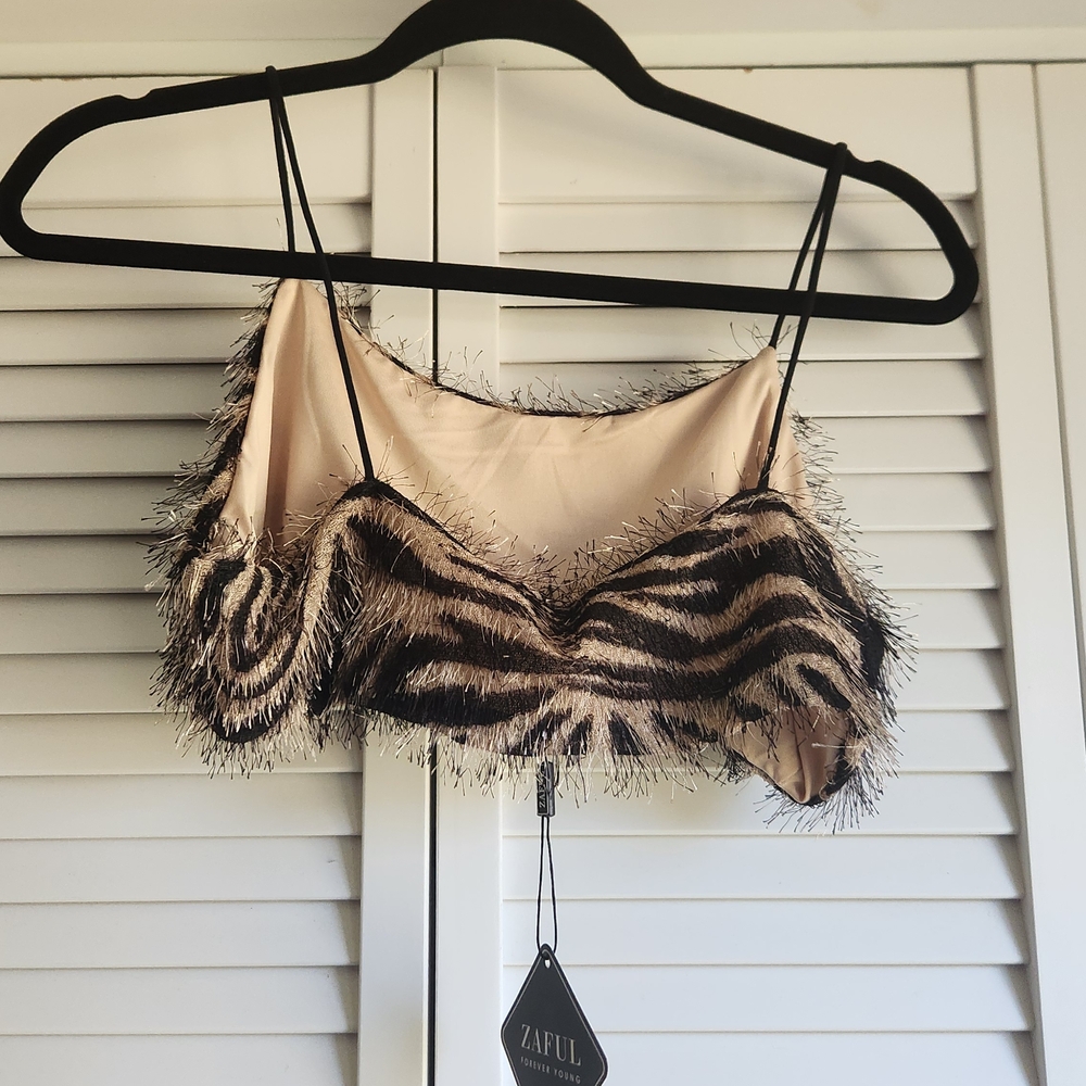 Zaful Animal Print Fuzzy Crop Top and Skirt Set - Picture 4 of 5